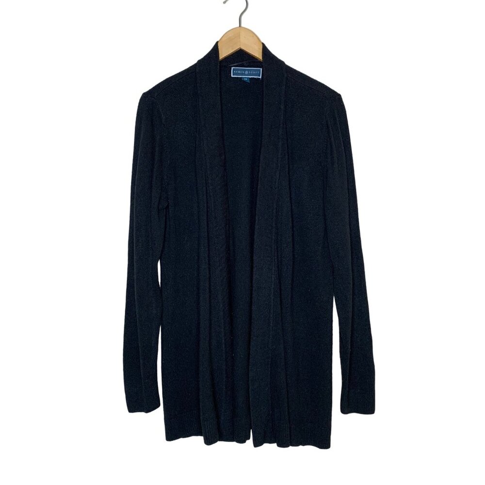 Karen Scott Open Front Cardigan Duster Black Soft Knit Women's Size Large (0X)